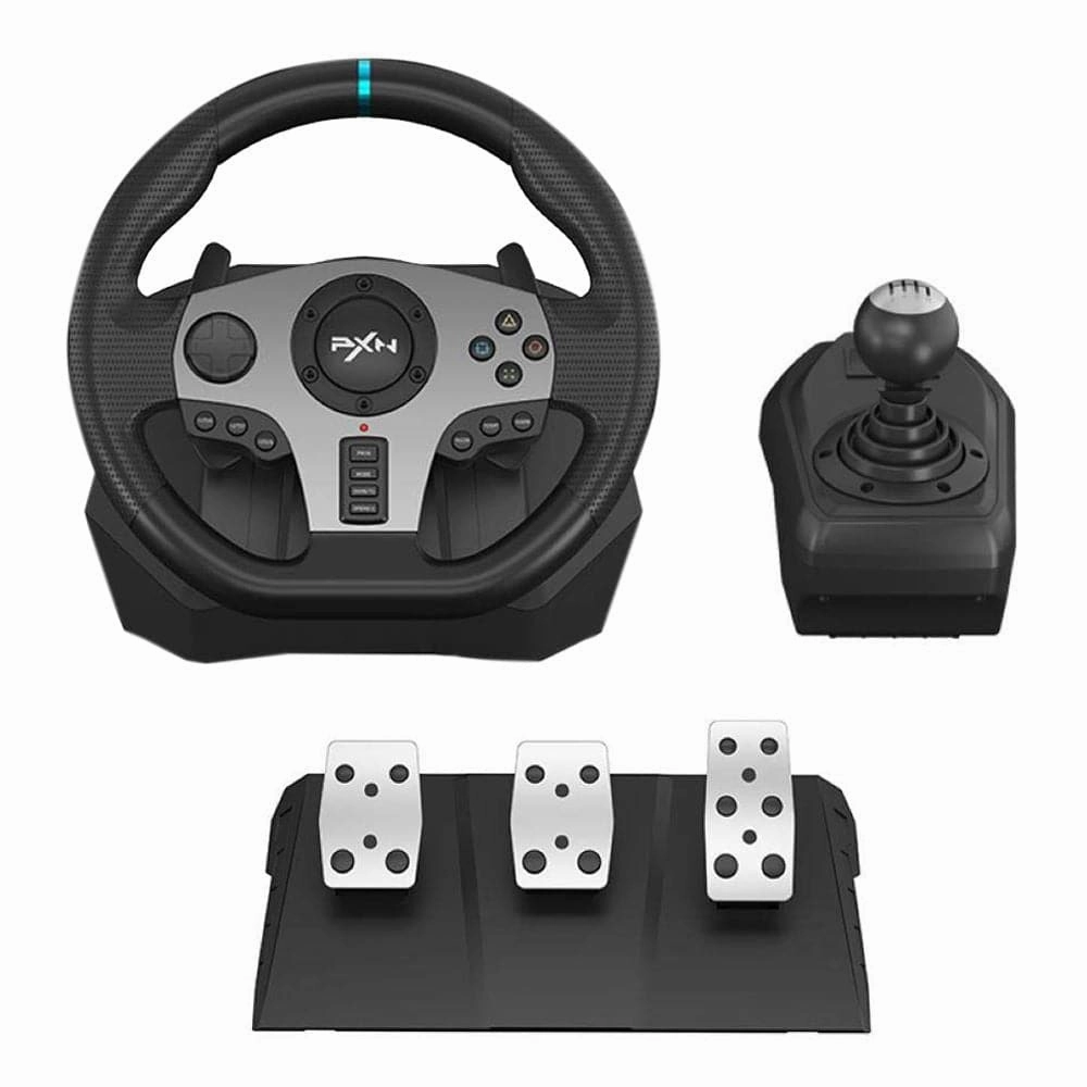 PXN V9 Universal USB Car Sim 270/900 degree Race Steering Wheel with 3-pedal Pedals And Shifter Bundle for PC, PS3, PS4, Xbox One, Xbox Series X/S, Nintendo Switch nintendo switch,game console accessories,wireless controllers,gaming system