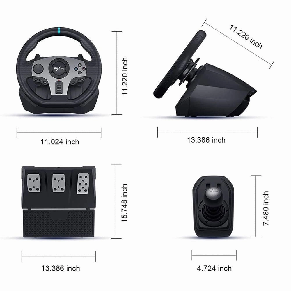 PXN V9 Universal USB Car Sim 270/900 degree Race Steering Wheel with 3-pedal Pedals And Shifter Bundle for PC, PS3, PS4, Xbox One, Xbox Series X/S, Nintendo Switch