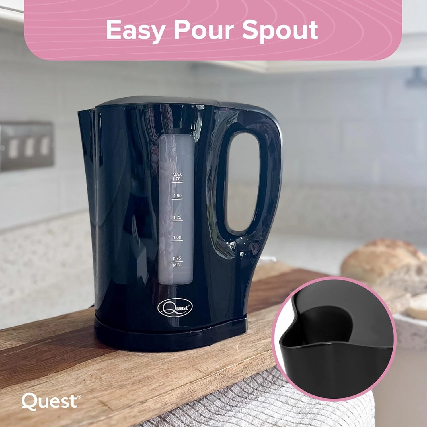 Quest 1.7 Litre Electric Kettle  Black