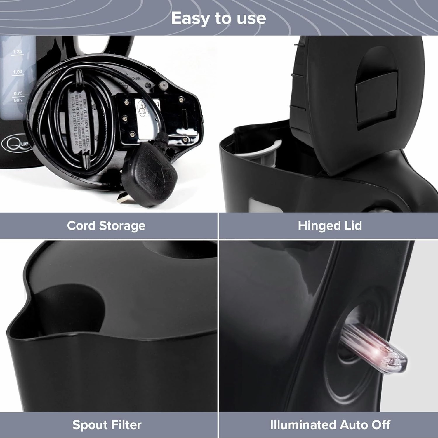 Quest 1.7 Litre Electric Kettle  Black