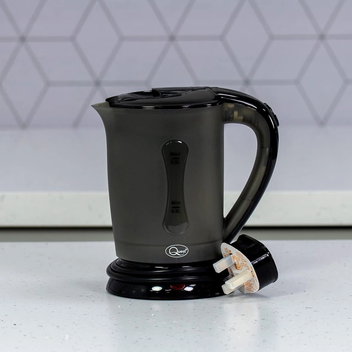 Quest Black Travel Kettle with 2 Cups  Portable, Lightweight, Dual Voltage