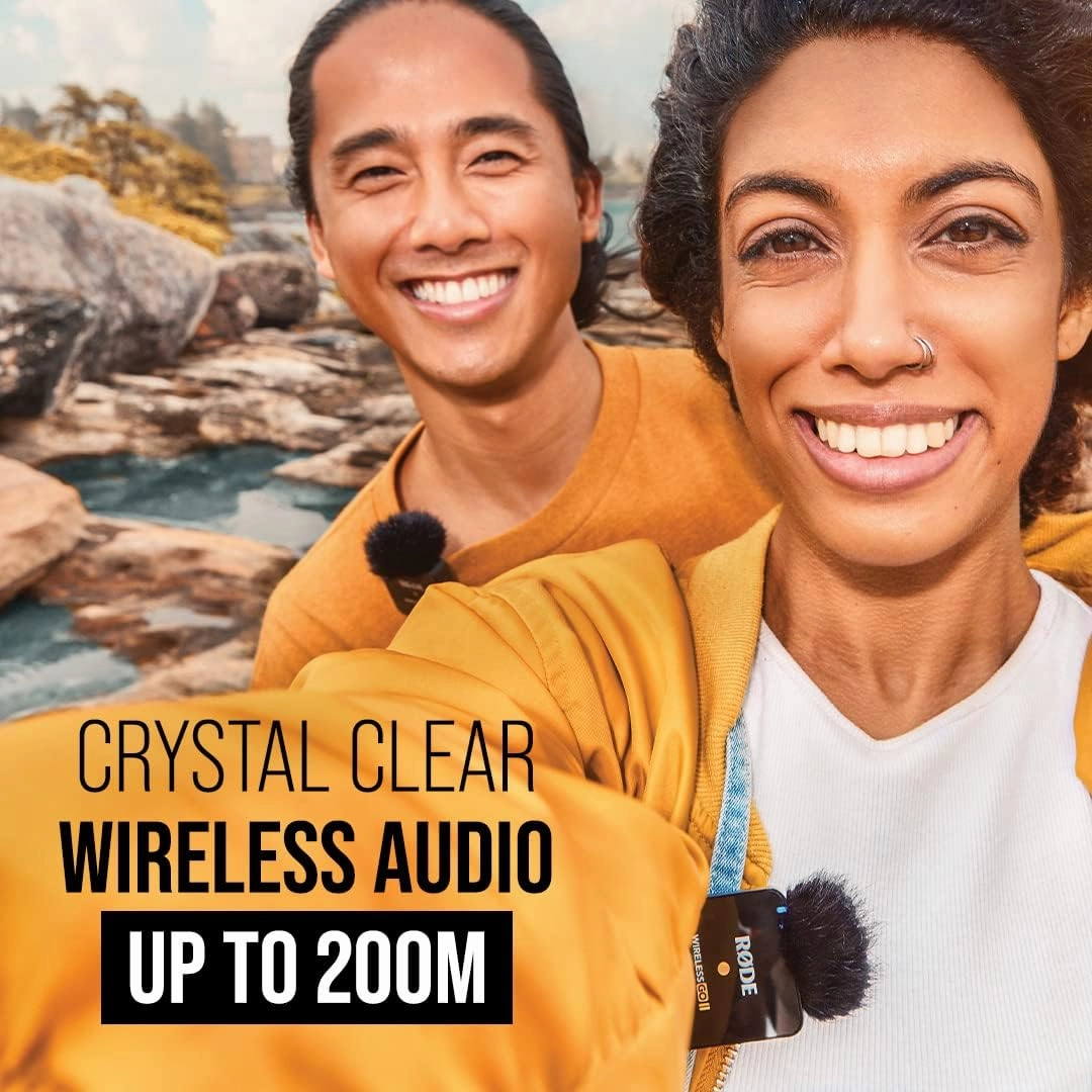 R?DE Wireless GO II Ultra-compact Dual-channel Wireless Microphone System with Built-in Microphones, On-board Recording and 200m Range for Filmmaking, Interviews and Content Creation