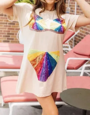 Rainbow Burst Bikini Cover Up In Tan