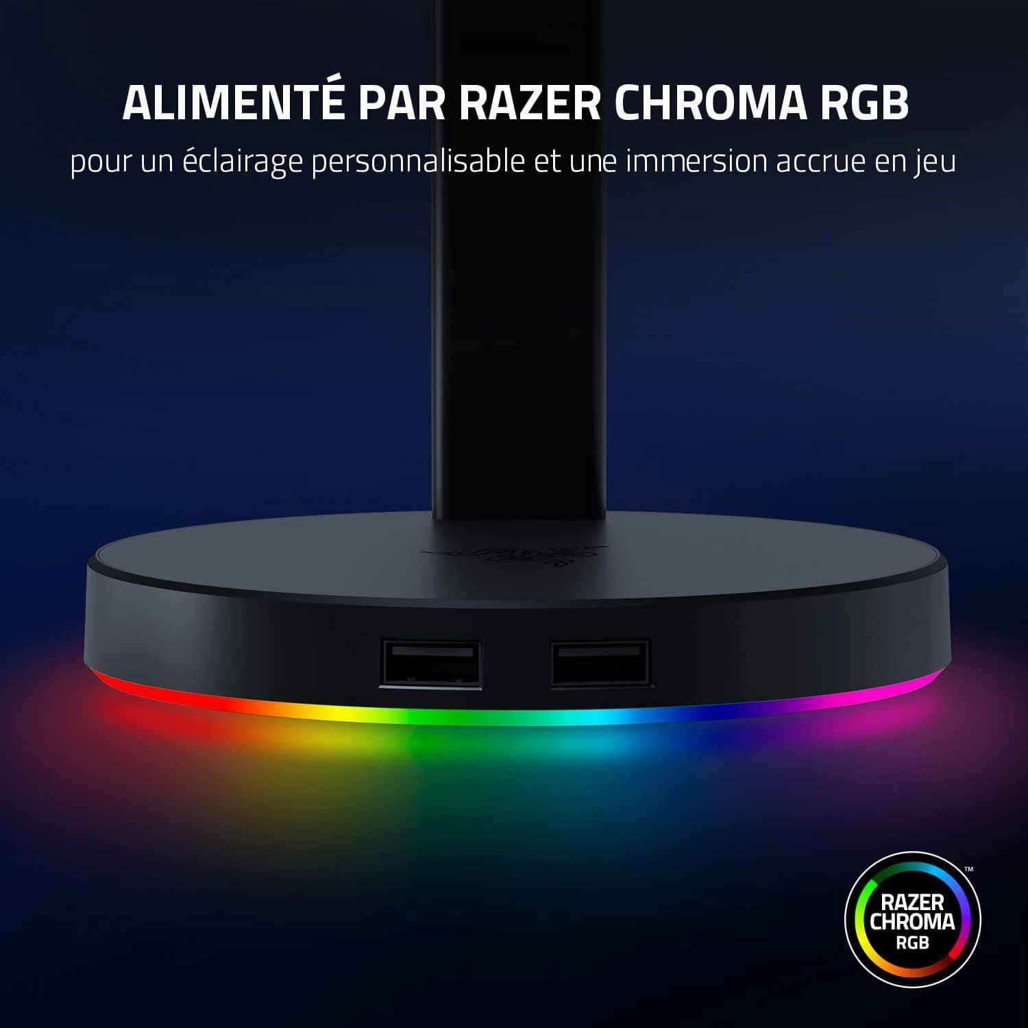 Razer Base Station V2 Chroma - Chroma Enabled Headset Stand with 3.1 USB Hub and 7.1 Surround Sound (2 USB 3.1 Ports, Intergrated Headset Stand, Non-Slip Base, Chroma RGB) Black