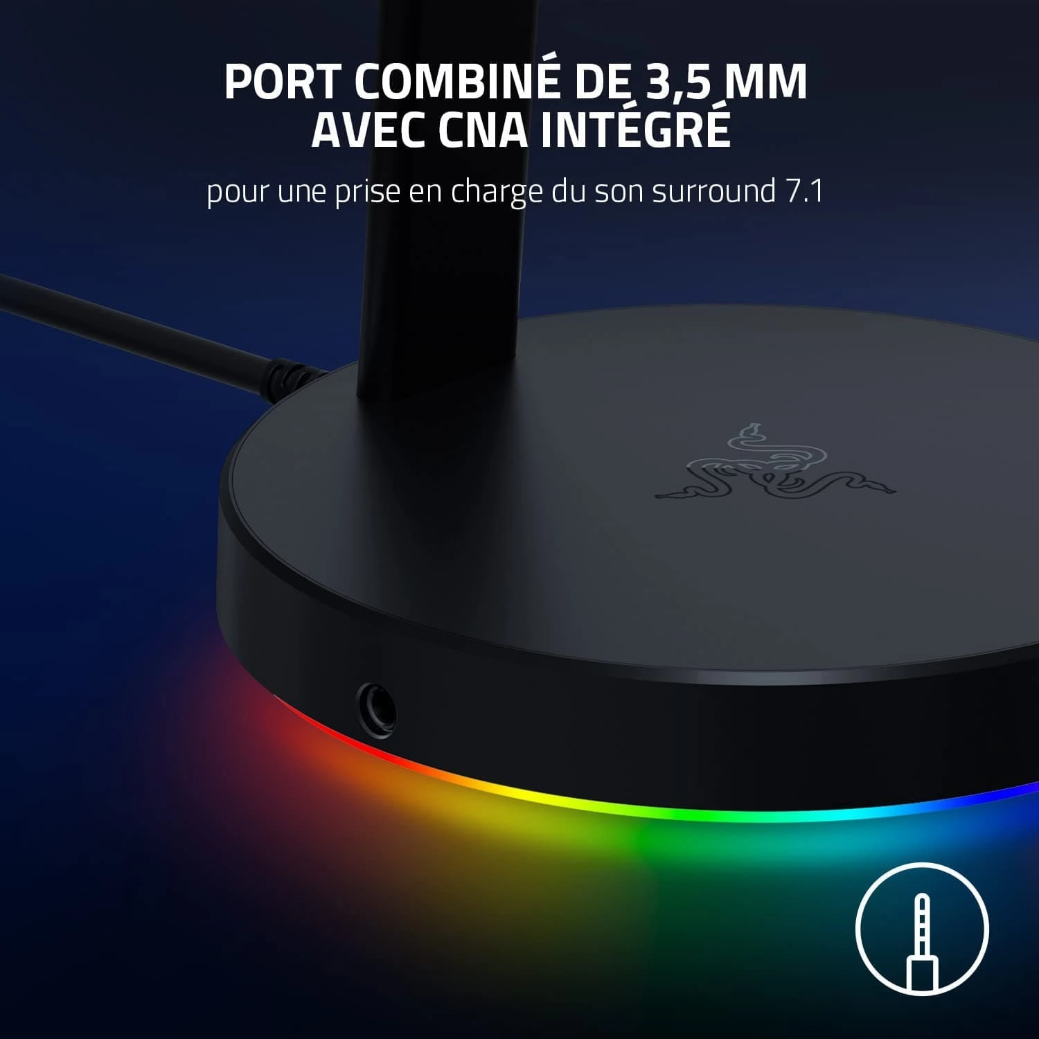 Razer Base Station V2 Chroma - Chroma Enabled Headset Stand with 3.1 USB Hub and 7.1 Surround Sound (2 USB 3.1 Ports, Intergrated Headset Stand, Non-Slip Base, Chroma RGB) Black