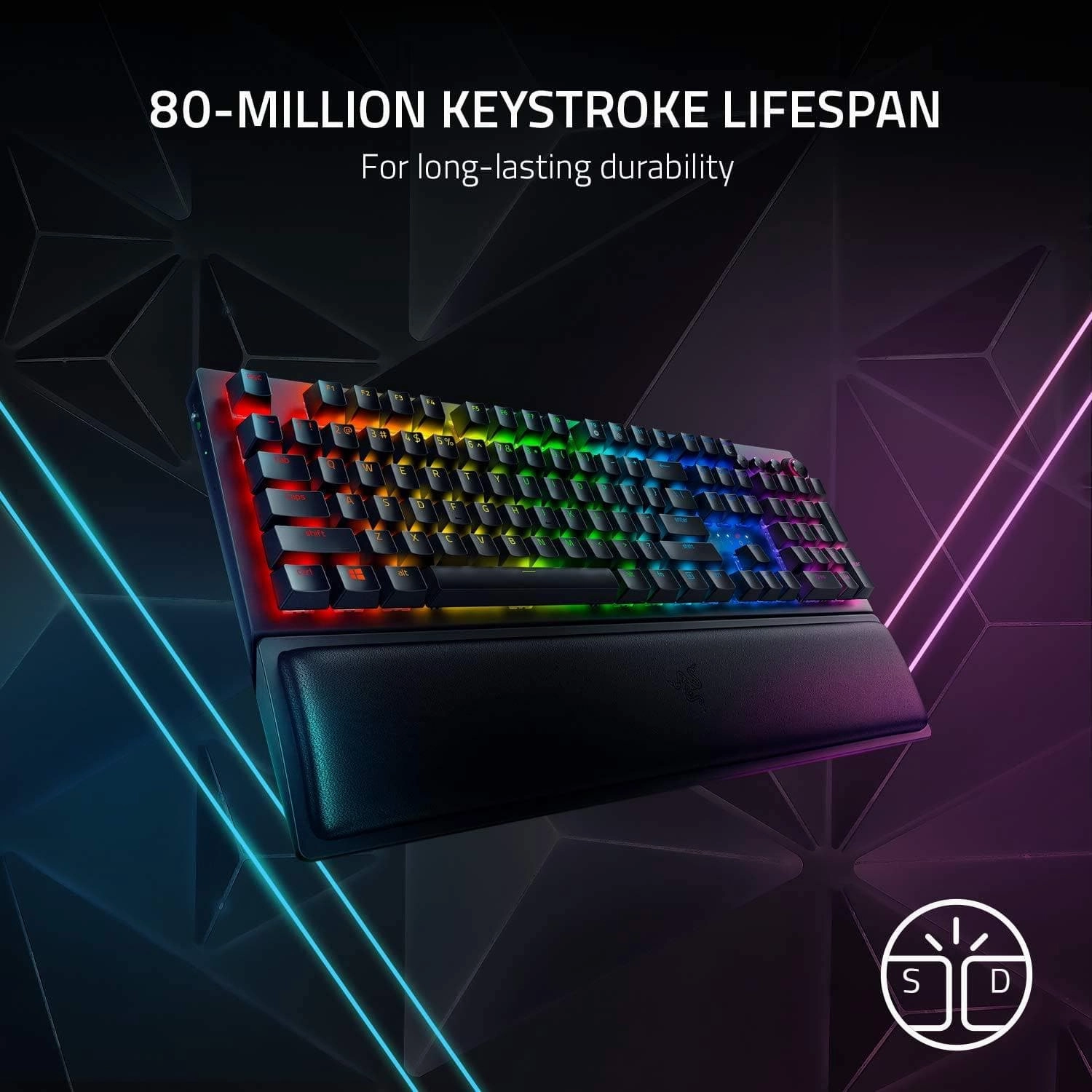 Razer Blackwidow V3 Pro Wireless Gaming Keyword, Mechanical Gaming Keyboard, Wrist Rest, Bluetooth, USB-C, UK Layout - Black