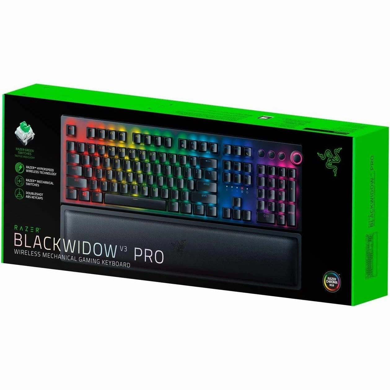 Razer Blackwidow V3 Pro Wireless Gaming Keyword, Mechanical Gaming Keyboard, Wrist Rest, Bluetooth, USB-C, UK Layout - Black