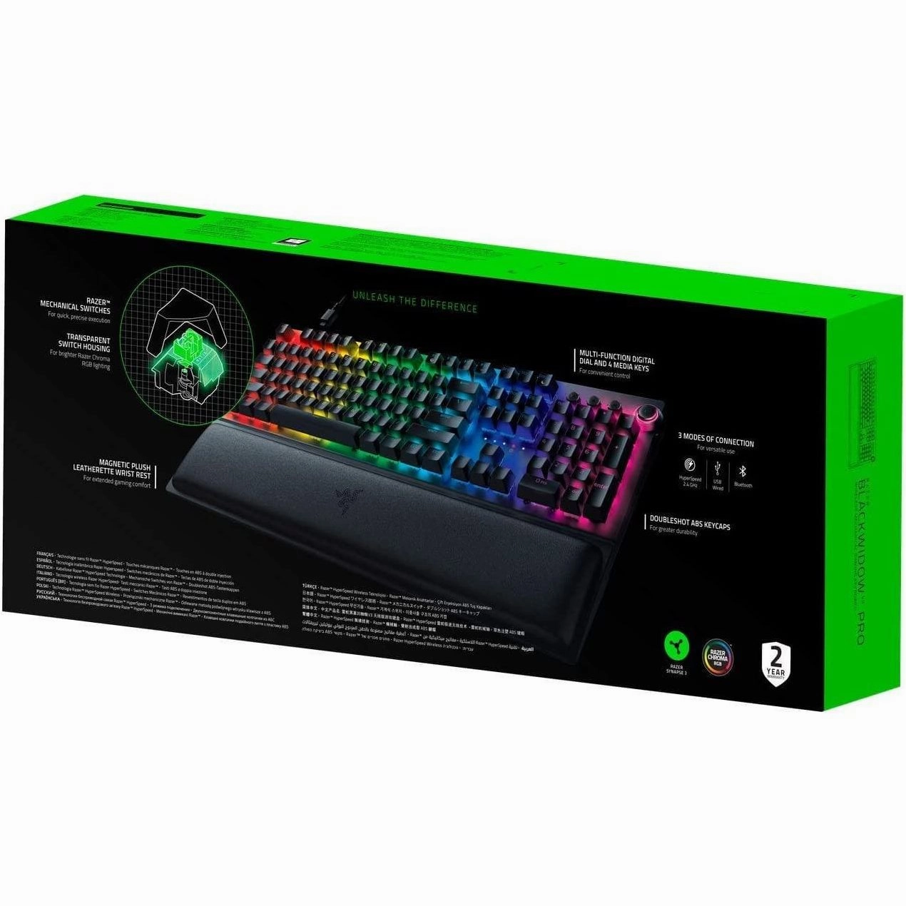 Razer Blackwidow V3 Pro Wireless Gaming Keyword, Mechanical Gaming Keyboard, Wrist Rest, Bluetooth, USB-C, UK Layout - Black