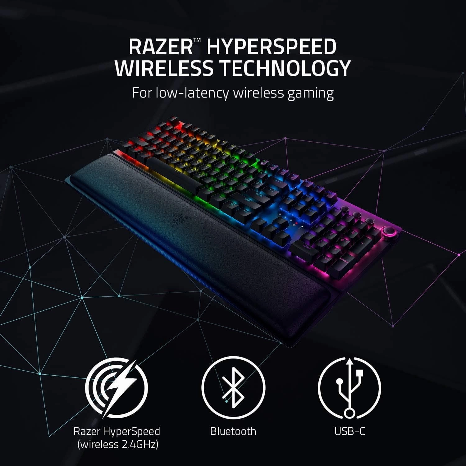 Razer Blackwidow V3 Pro Wireless Gaming Keyword, Mechanical Gaming Keyboard, Wrist Rest, Bluetooth, USB-C, UK Layout - Black
