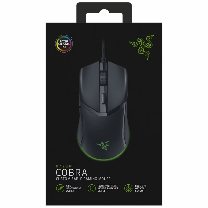 Razer Cobra Lightweight Wired Gaming Mouse, 57g, Chroma RGB Lighting, Optical Mouse Switches Gen-3, Precise Sensor Adjustments - Black