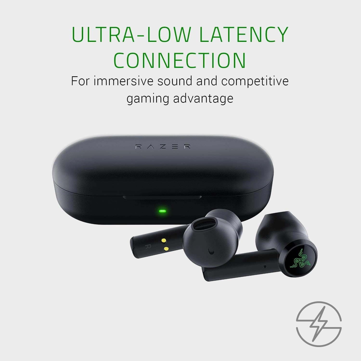 Razer Hammerhead True Wireless - Wireless Earbuds (In-Ear Earphones, Ultra-Low Latency, Water-Repellent, 13 mm Driver, Touch Support, Bluetooth 5.0, Voice Control, Charging Case) Black