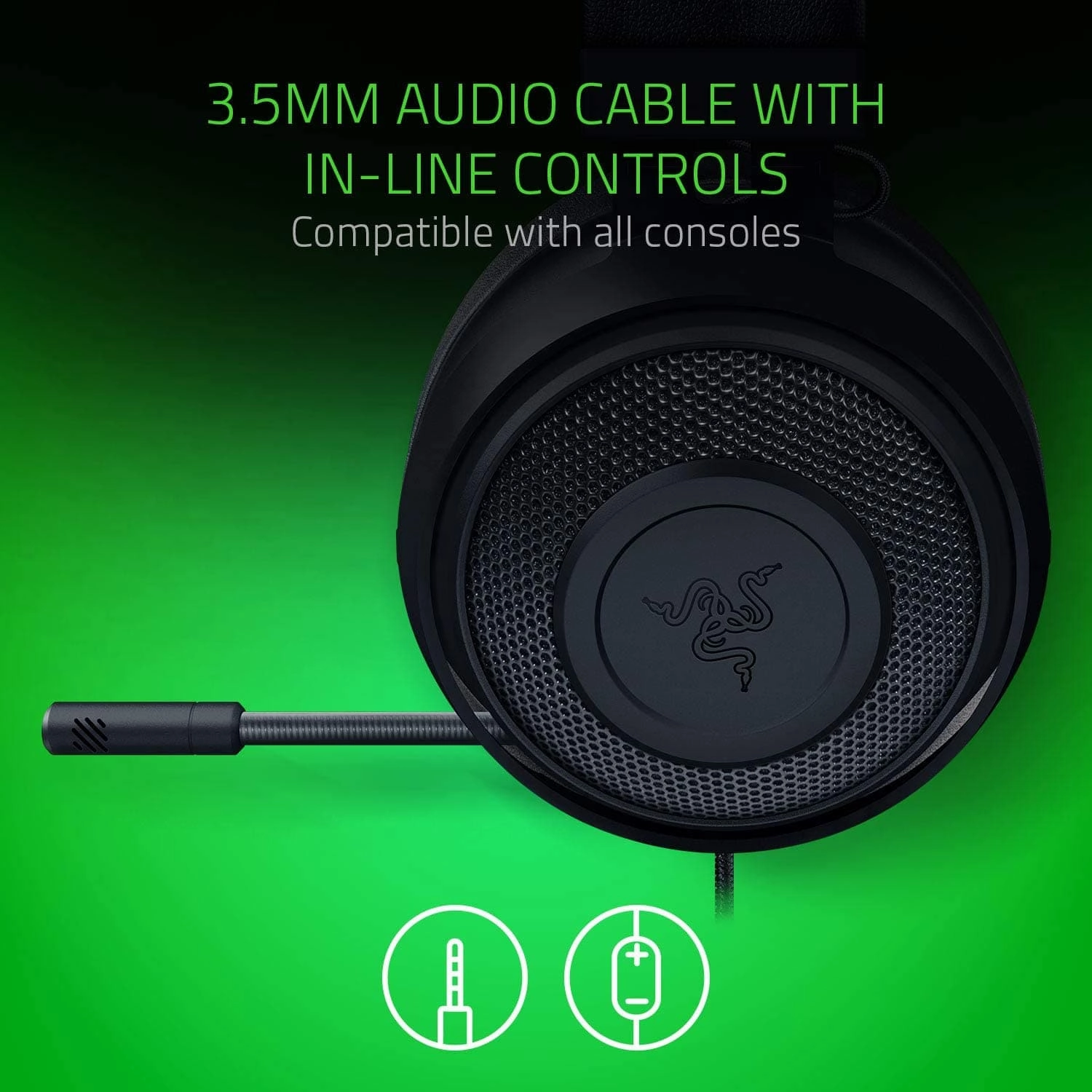 Razer Kraken - Cross-Platform Wired Gaming Headset (Custom Tuned 50mm Drivers, Unidirectional Microphone, 3.5mm Cable with In-line controls, Cross Platform Compatible) Black