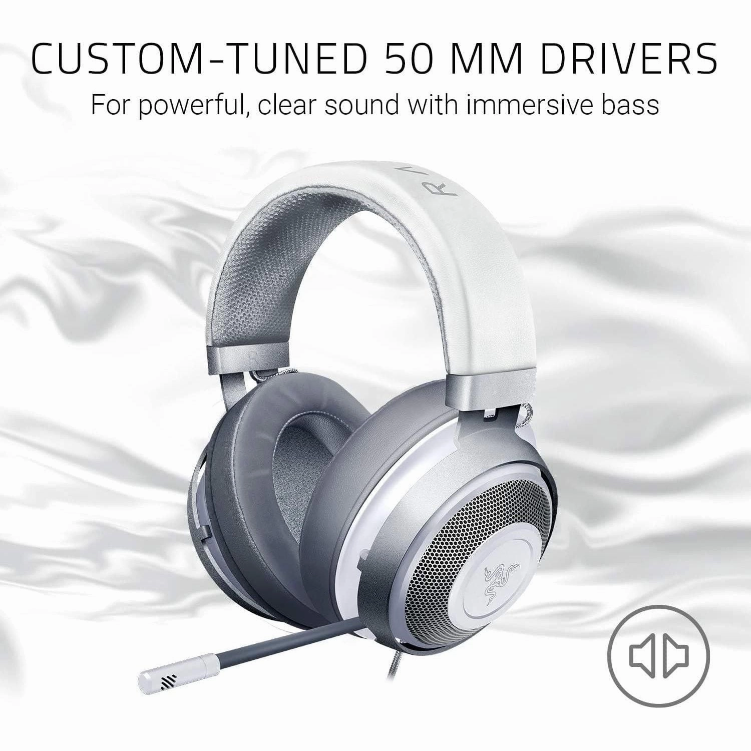 Razer Kraken - Cross-Platform Wired Gaming Headset for PC, PS4, Xbox One & Switch, 50mm Diaphragm, 3.5mm Cable with Inline Controls - White