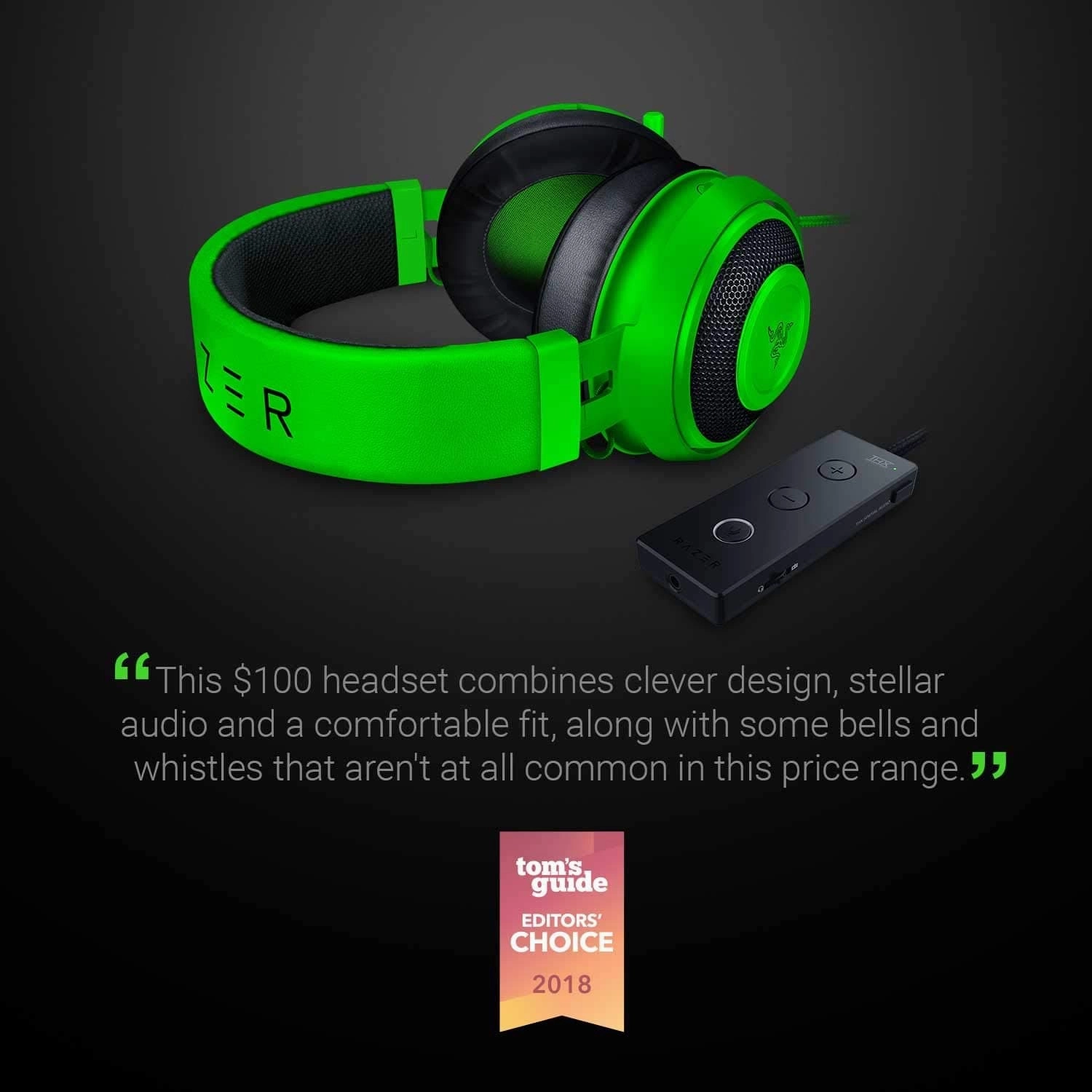 Razer Kraken Tournament Edition - Wired Gaming Headset with USB Audio Controller (THX Spatial Audio, Full Audio Controls, Custom-Tuned 50mm Drivers) Black