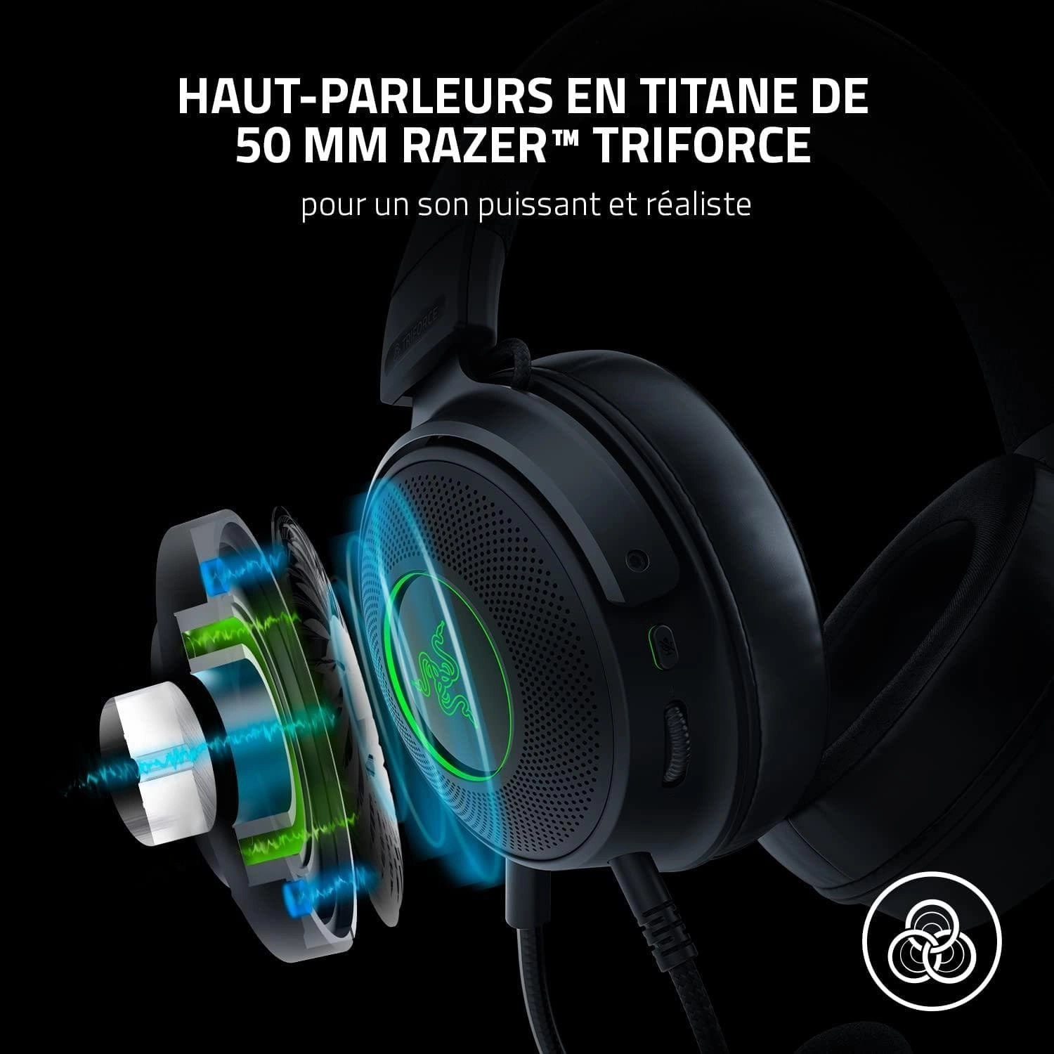 Razer Kraken V3 - Wired USB Gaming Headset with Razer Chroma RGB (TriForce 50mm Drivers, THX Spatial Audio, HyperClear Cardioid Mic, Chroma RGB) Black