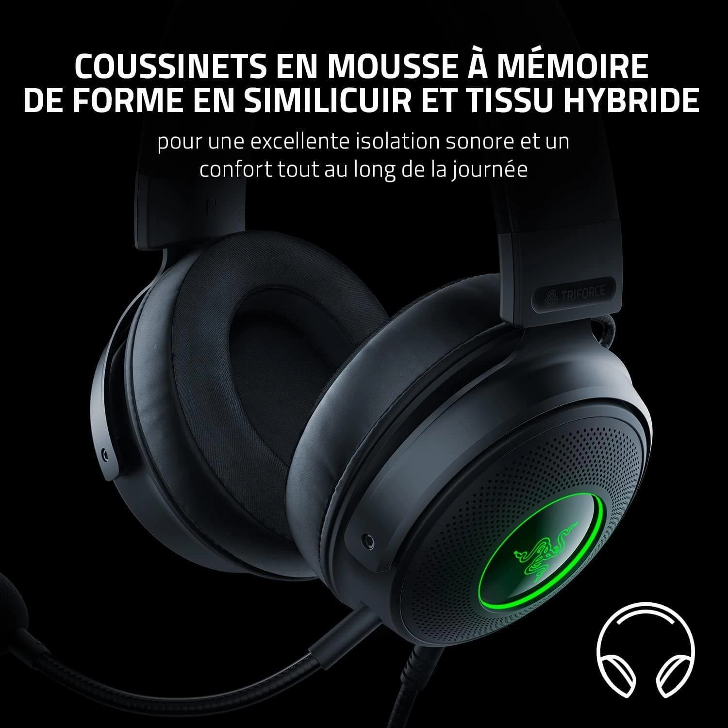 Razer Kraken V3 - Wired USB Gaming Headset with Razer Chroma RGB (TriForce 50mm Drivers, THX Spatial Audio, HyperClear Cardioid Mic, Chroma RGB) Black