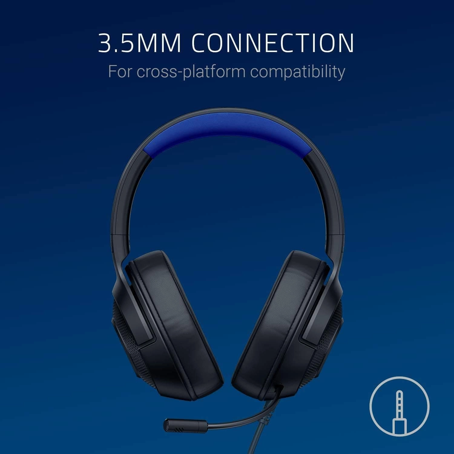 Razer Kraken X Console Gaming Headset - 7.1 Surround Sound, Lightweight, Bendable Mic, PC/Xbox/PS4/Switch, Blue/Black