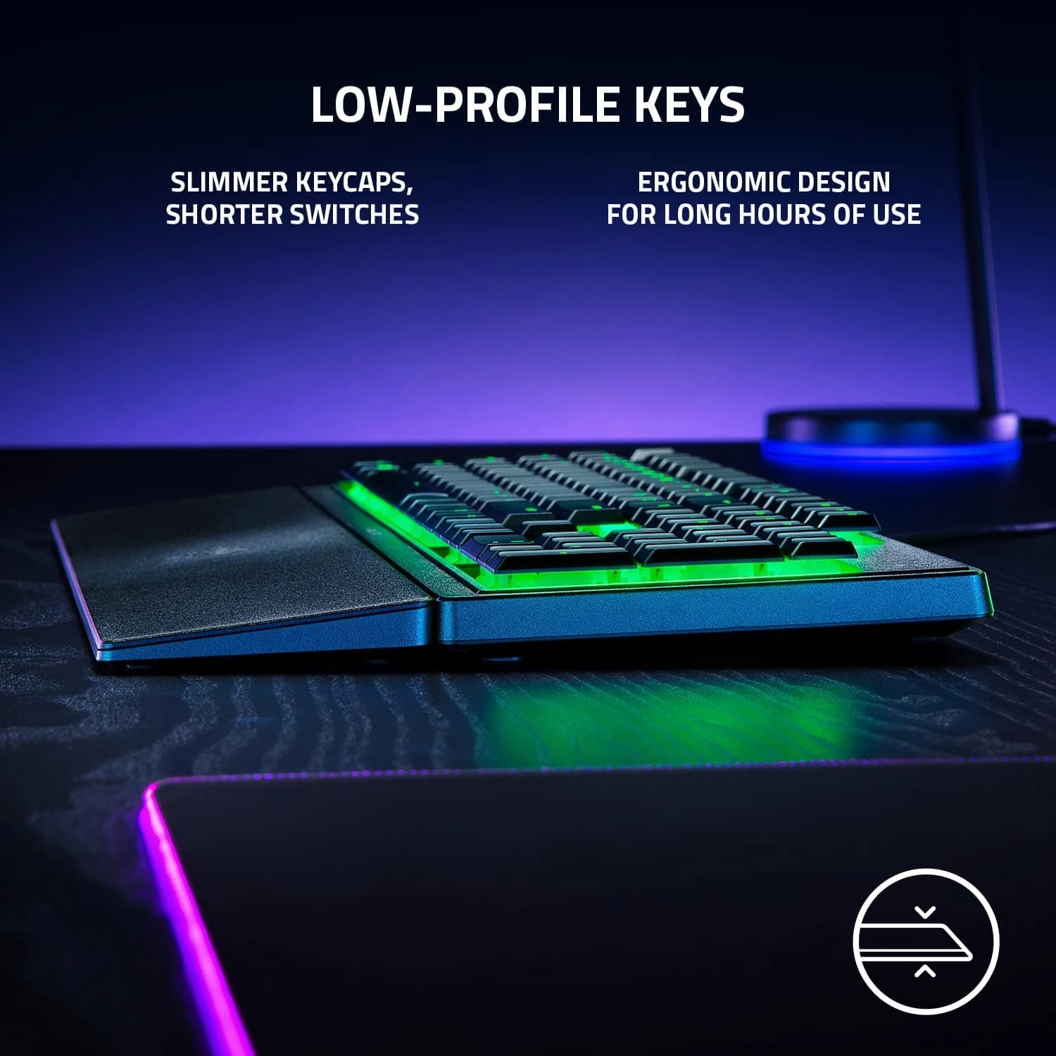 Razer Ornata V3 X - Low-profile membrane Keyboard Chroma RGB (Hybrid Membrane Switch, Ergonomic Wrist Rest) UK Layout | Black
