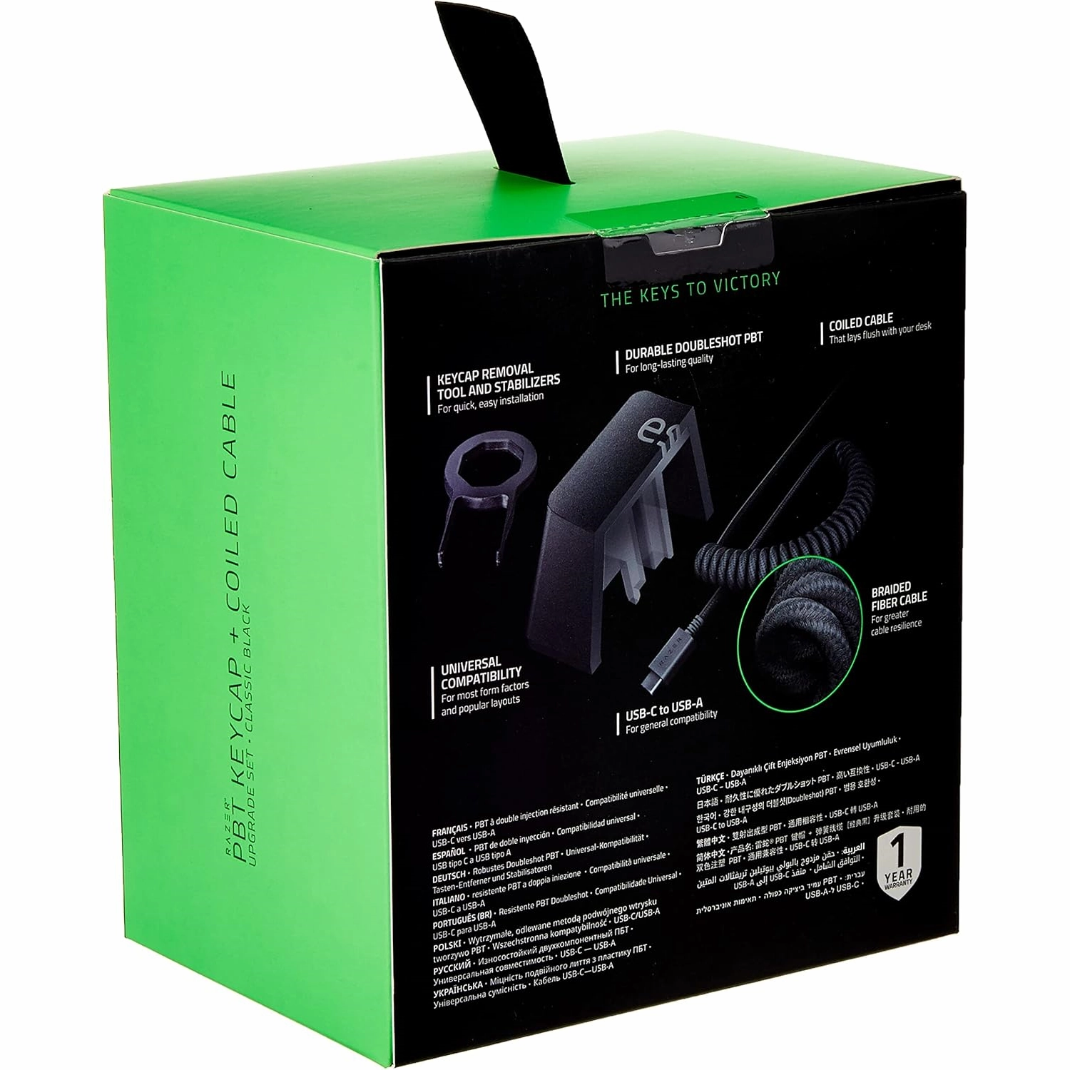RAZER PBT Keycap & Coiled Cable - UK/US Layout, Classic Black