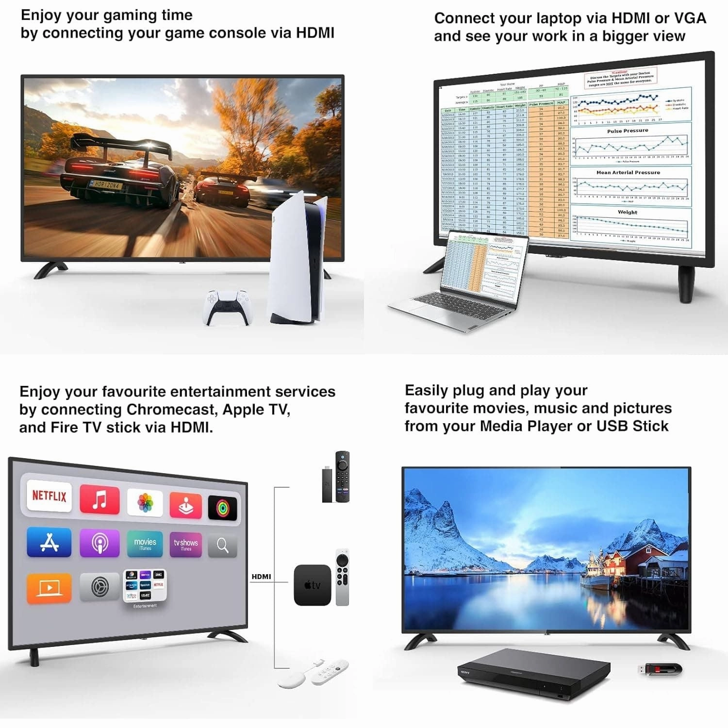 RCA 32-Inch HD LED TV RB32H2-UK with Dolby Audio, HDMI, VGA, SCART, USB Media Player, DVB-T2/C, Digital Audio Output