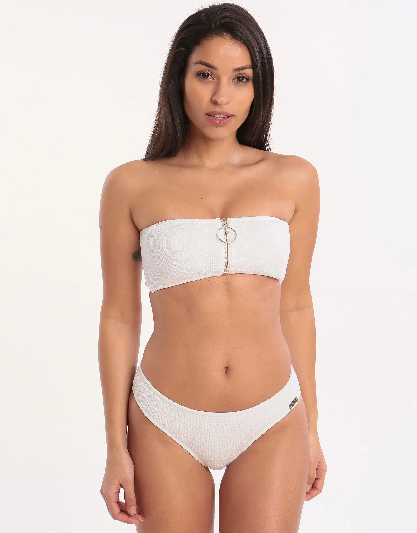 Retro Purity Zip Back Bikini Bottom - White