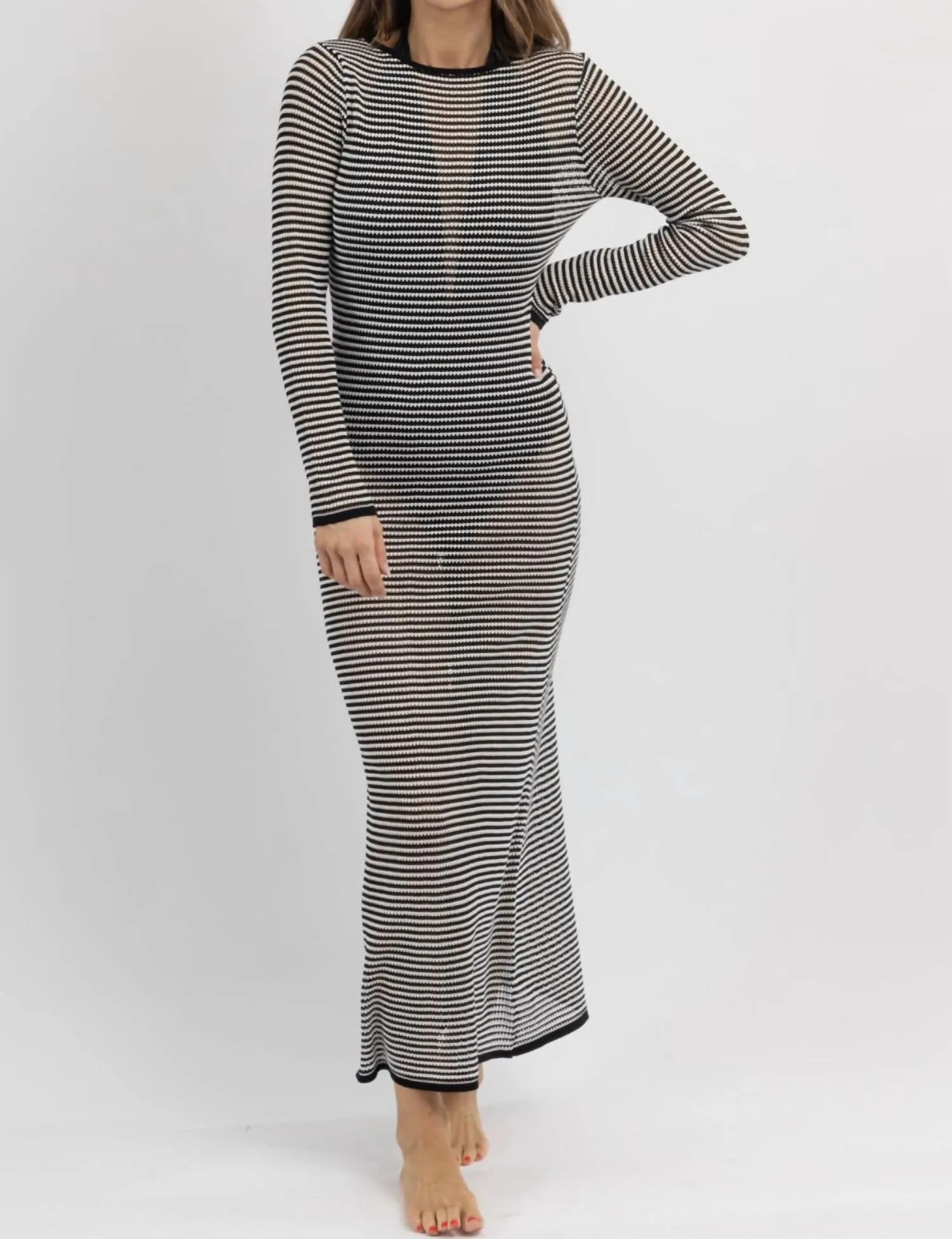 Rhea Stripe Knit Cover Up In Black/white