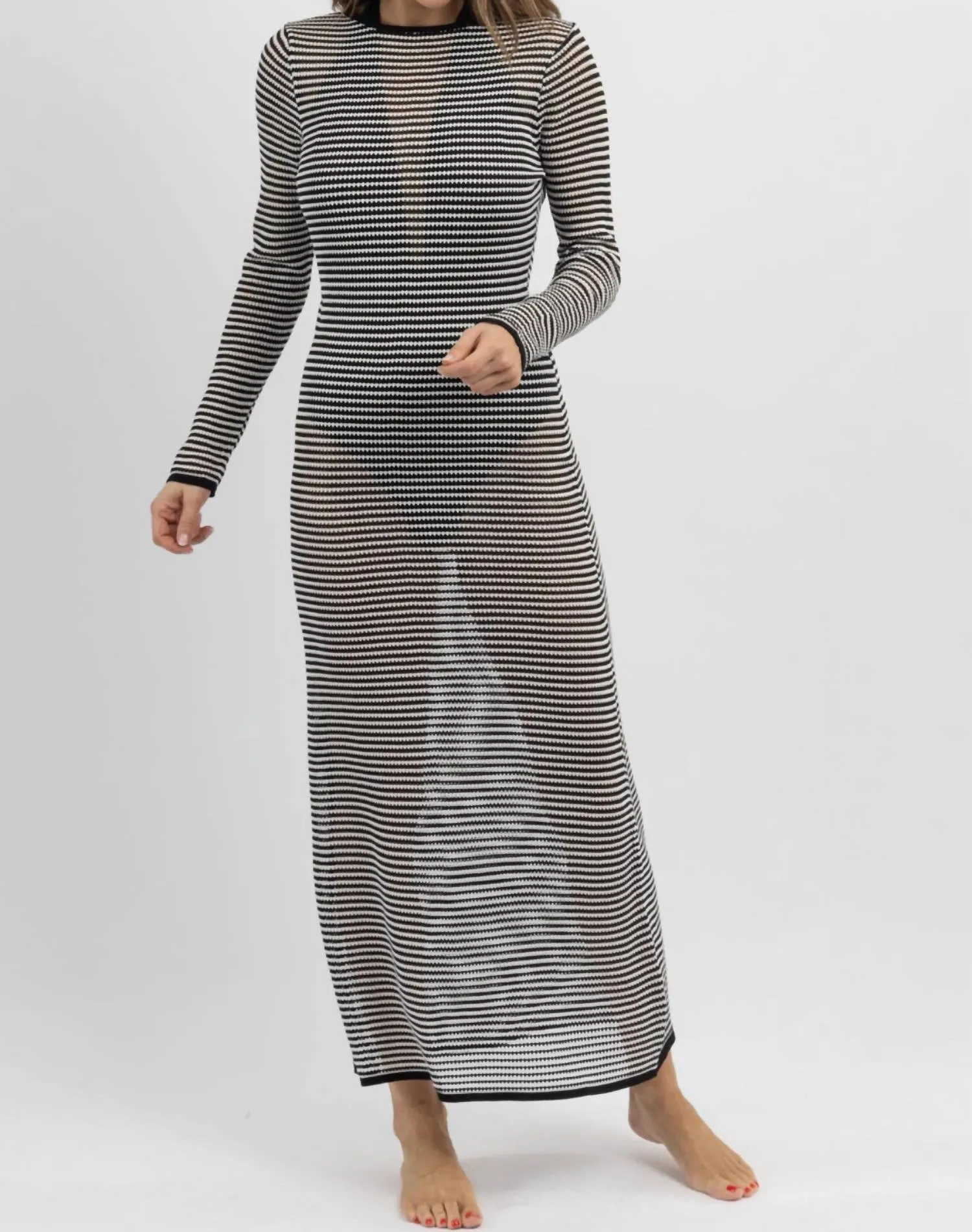 Rhea Stripe Knit Cover Up In Black/white