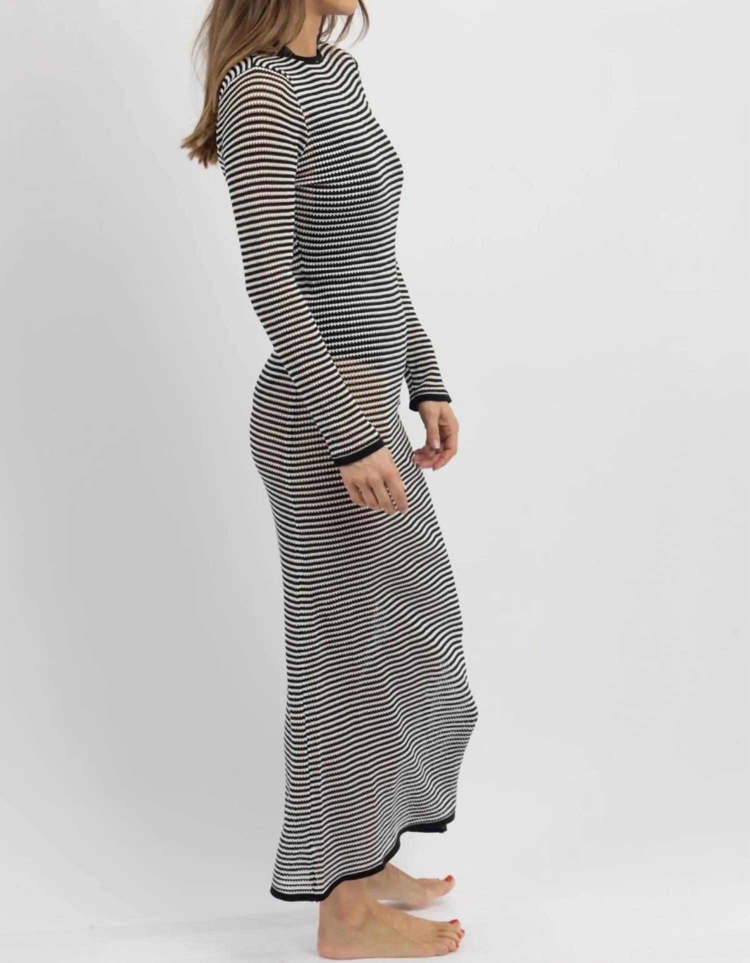 Rhea Stripe Knit Cover Up In Black/white