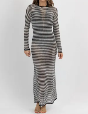 Rhea Stripe Knit Cover Up In Black/white