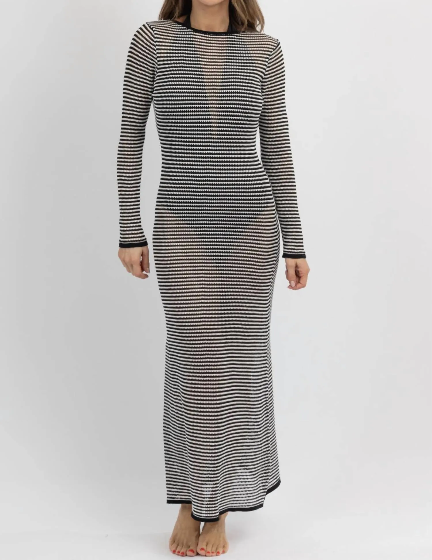Rhea Stripe Knit Cover Up In Black/white