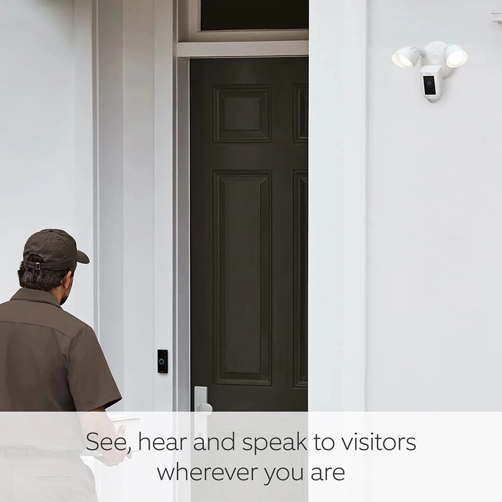Ring Floodlight Cam Wired Plus - 1080p HD, LED Lights, Siren, Wi-Fi, Hardwired, White, 30-Day Ring Protect Trial