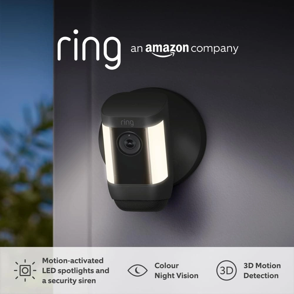 Ring Spotlight Cam Pro Wired by Amazon | Outdoor Security Camera 1080p HDR Video, 3D Motion Detection, Bird's-Eye View, LED Spotlights, alternative to CCTV | 30-day free trial of Ring Protect