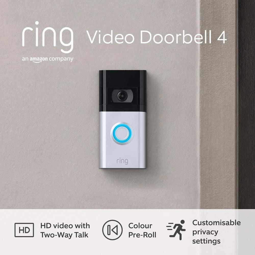 Ring Video Doorbell 4 - Wireless 1080p HD Security Camera with Two-Way Talk, Colour Pre-Roll, and Wi-Fi
