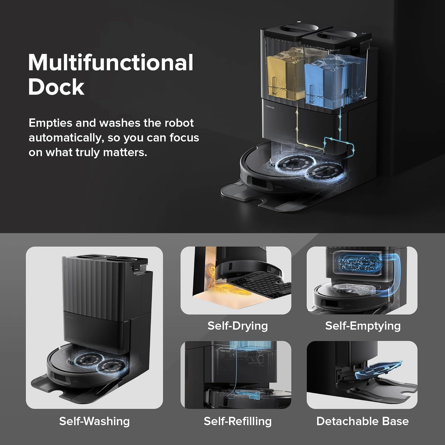 Roborock Qrevo S Robot Vacuum Cleaner and Mop, 7000Pa Suction, LiDAR, Reactive Tech, Black