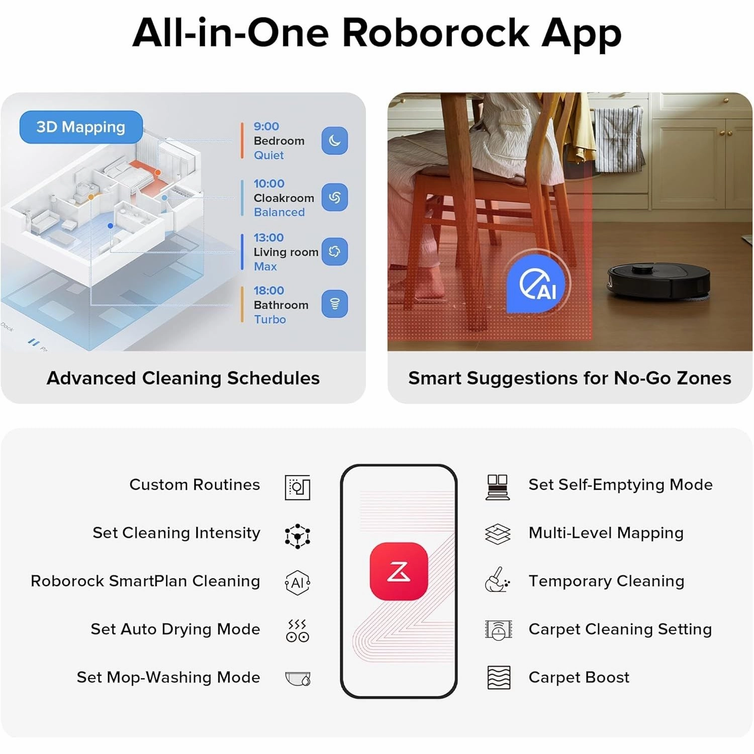 roborock Qrevo S Robot Vacuum Cleaner with Mop, 7000Pa Suction, LiDAR & Reactive Tech Avoidance, Multi-functional Station, Auto Mop Washing&Drying, Self-Emptying&Refilling, 10mm Mop Lifting (Black)