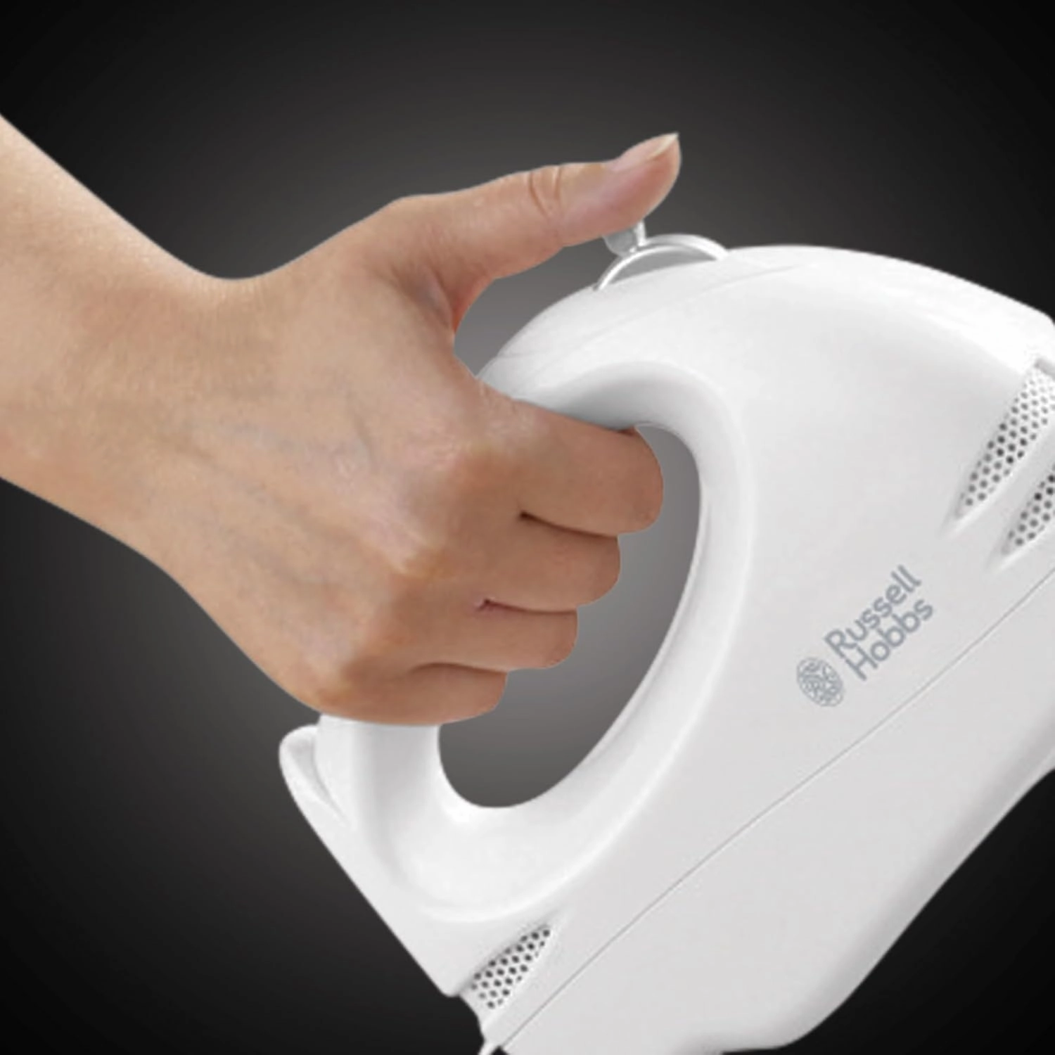 Russell Hobbs 14451 Food Collection Hand Mixer  125W, 6 Speeds, Easy Release Button, Chrome Beaters, Cord Storage  White