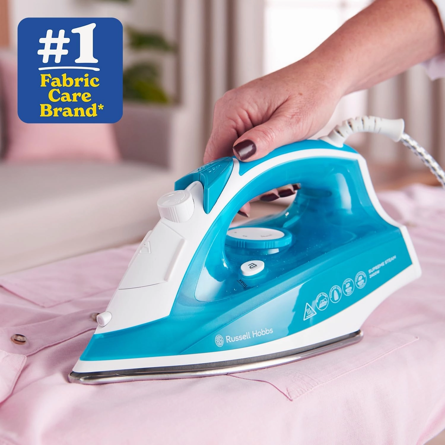 Russell Hobbs Supreme Steam Iron  2400W, 110g Steam Shot, 40g Continuous Steam, 300ml Water Tank, Non-Stick Stainless Steel Soleplate, 2m Cord (Model 23061)