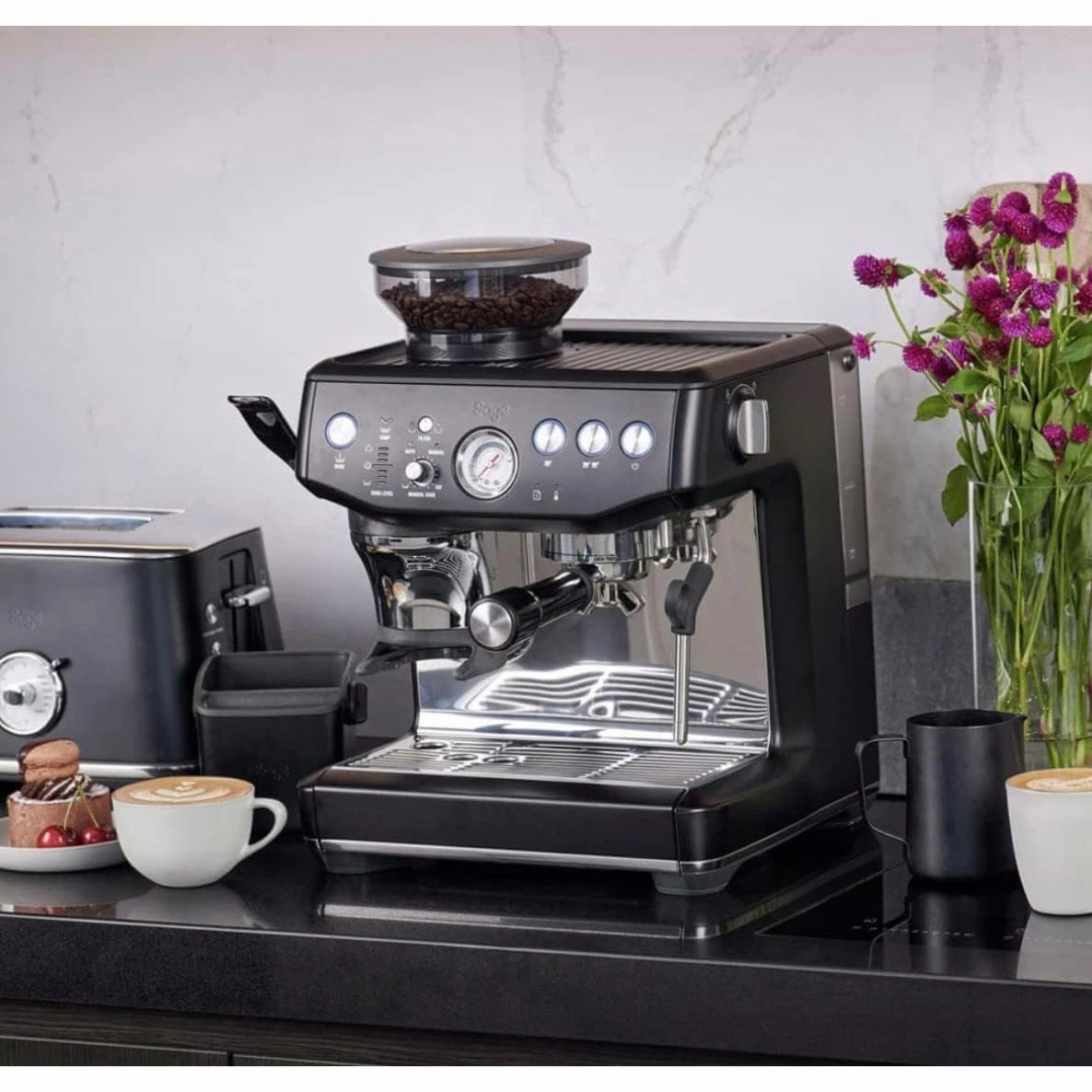 SAGE SES876BTR Barista Express Impress Bean-to-Cup Espresso Coffee Machine  Black Truffle