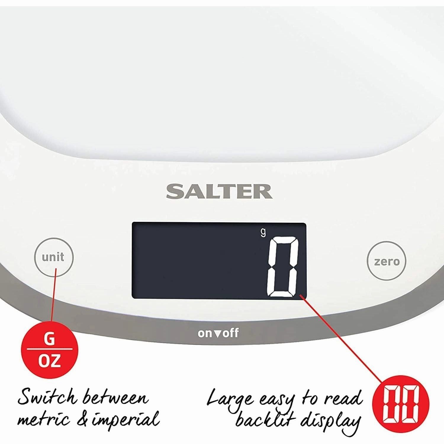 Salter 1050 WHDR Digital Kitchen Scale  5kg Capacity, Add & Weigh, Backlit Display  Curve Design