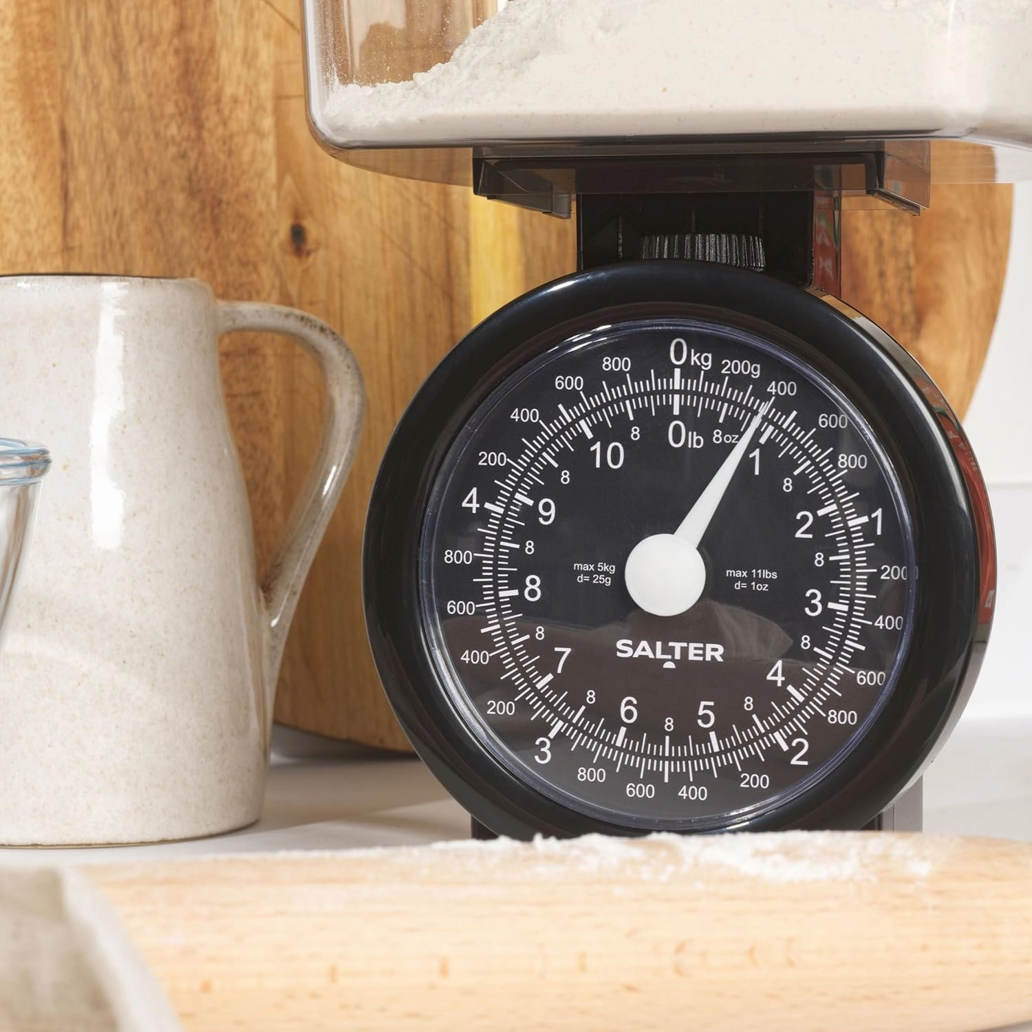 Salter 114 BKCLDR Mechanical Kitchen Scale  5kg Capacity, Easy-Read Dial, 1L Dishwasher-Safe Bowl, Compact Storage, No Batteries Required
