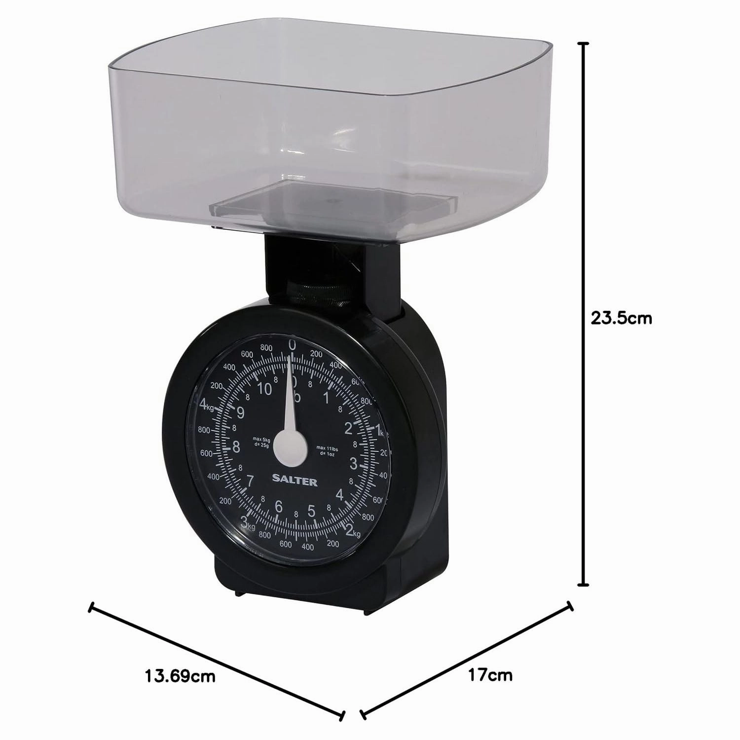 Salter 114 BKCLDR Mechanical Kitchen Scale  5kg Capacity, Easy-Read Dial, 1L Dishwasher-Safe Bowl, Compact Storage, No Batteries Required