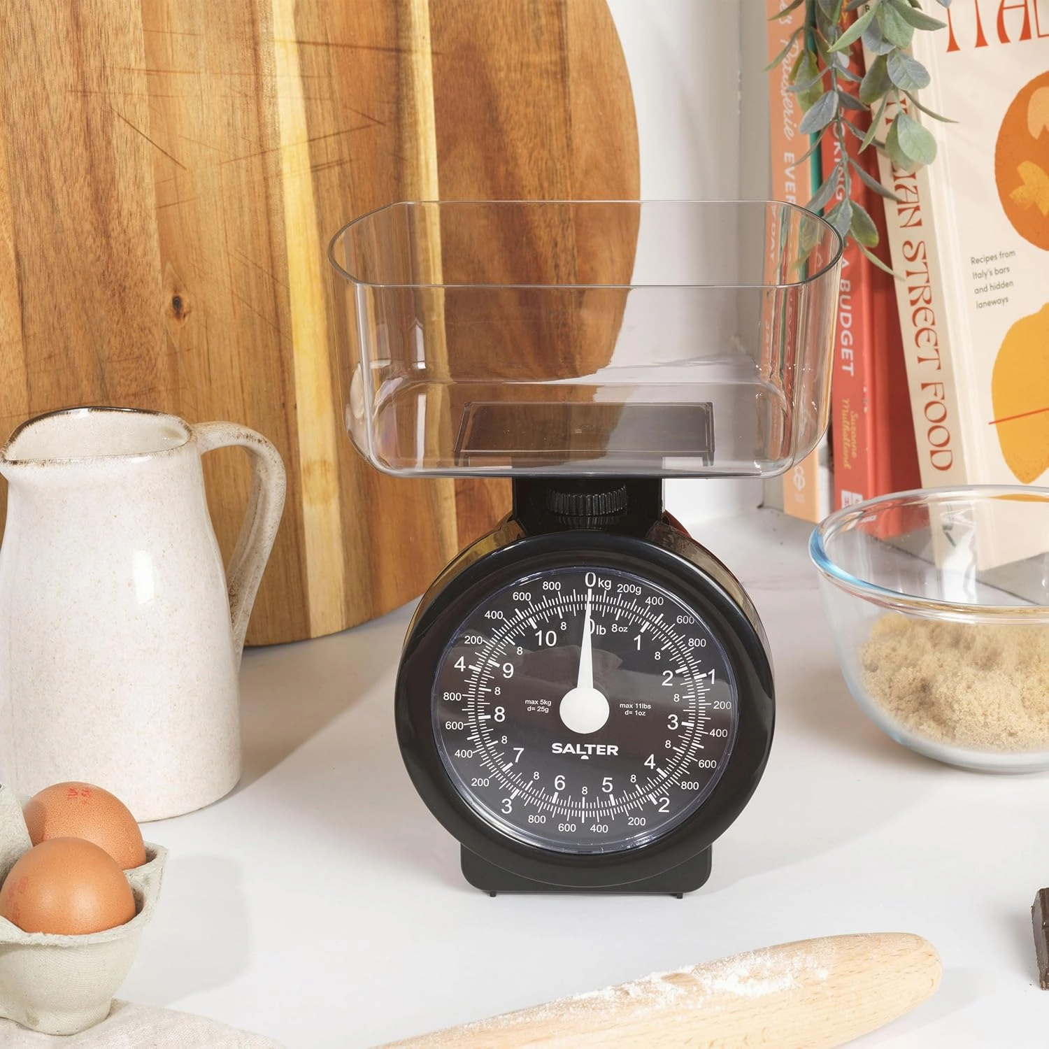 Salter 114 BKCLDR Mechanical Kitchen Scale  5kg Capacity, Easy-Read Dial, 1L Dishwasher-Safe Bowl, Compact Storage, No Batteries Required