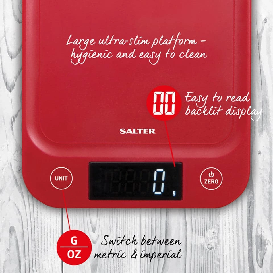 SALTER 5kg Digital Kitchen Scale - Red