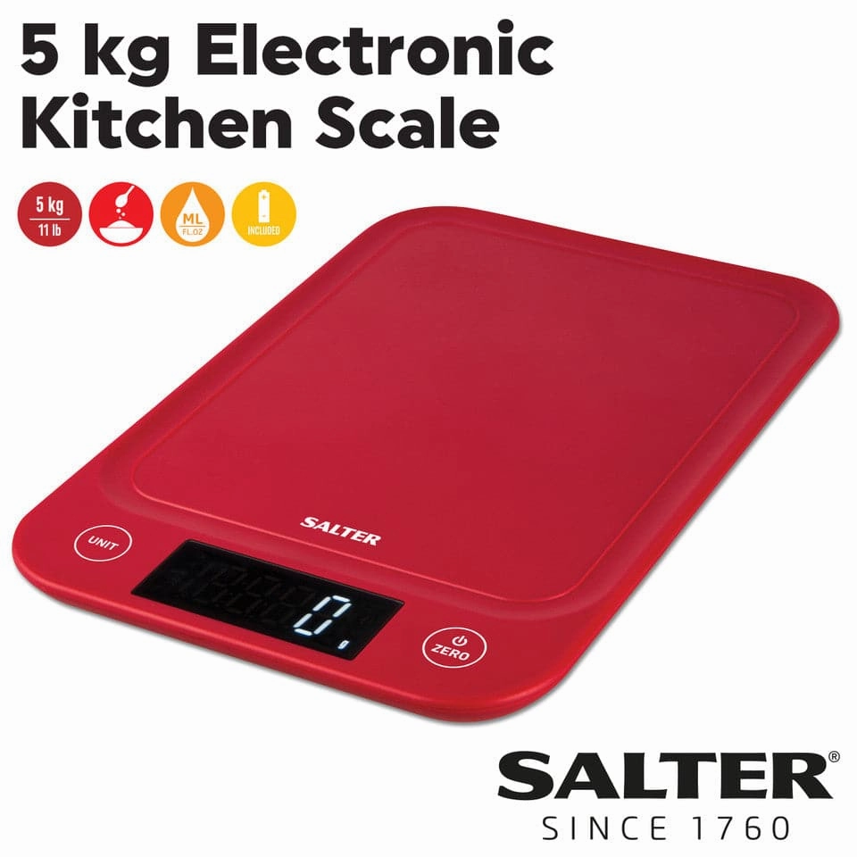 SALTER 5kg Digital Kitchen Scale - Red