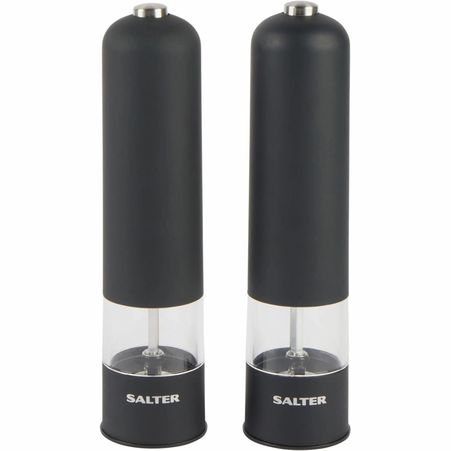 Salter 7524 BKXR Electric Salt & Pepper Grinder Set  Battery Powered, One-Touch Operation, Ceramic Mechanism, Soft Touch Finish, BPA-Free