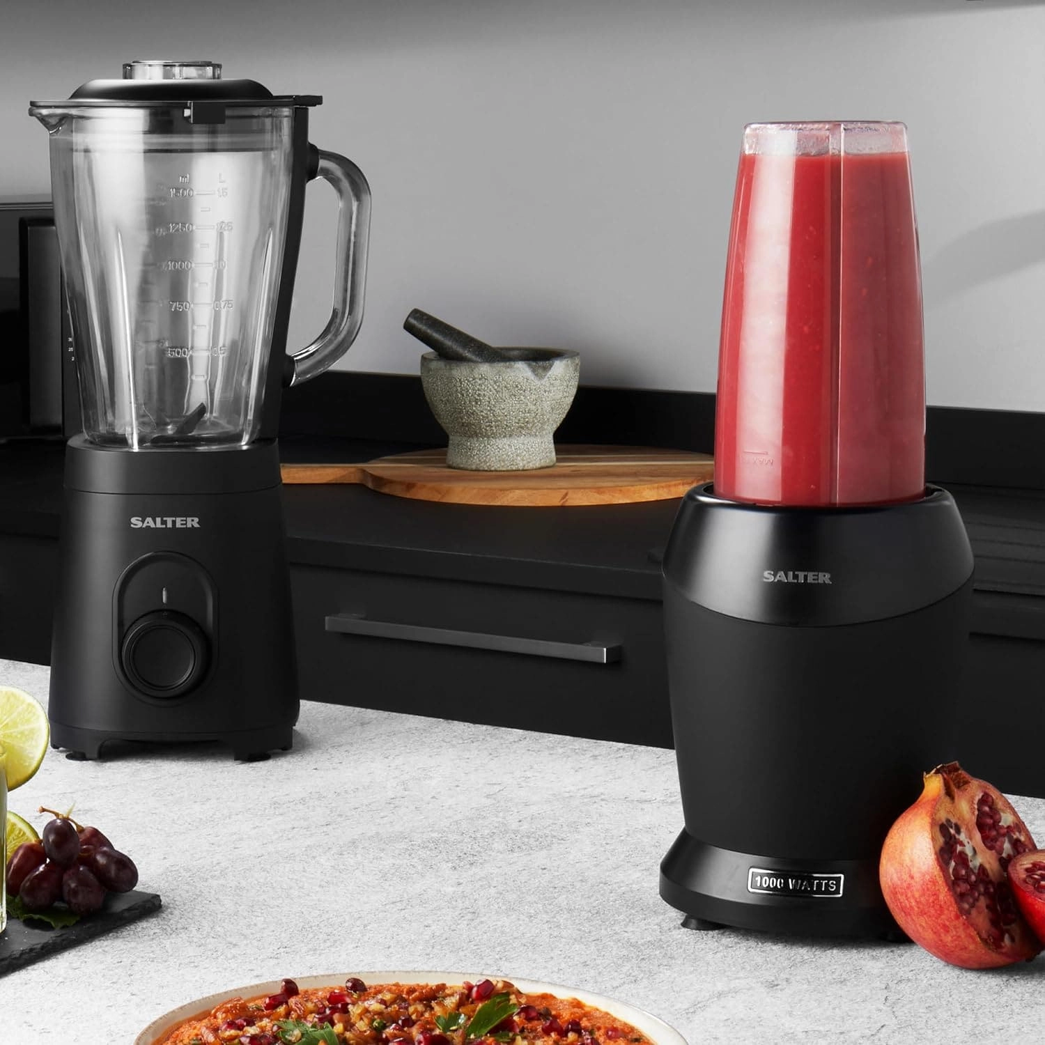 Salter EK2002V5MBLK Kuro NutriPro 1000 Multipurpose Blender -1L BPA Free Blending Jug & Storage Lid, Stainless Steel Blade, One Touch Operation, For Protein Shakes/Smoothies/Cocktails, Black