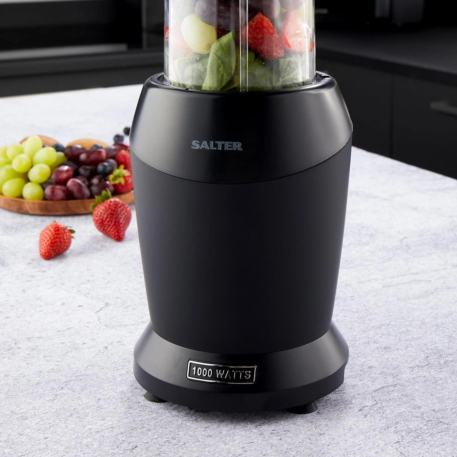Salter EK2002V5MBLK Kuro NutriPro 1000 Multipurpose Blender -1L BPA Free Blending Jug & Storage Lid, Stainless Steel Blade, One Touch Operation, For Protein Shakes/Smoothies/Cocktails, Black