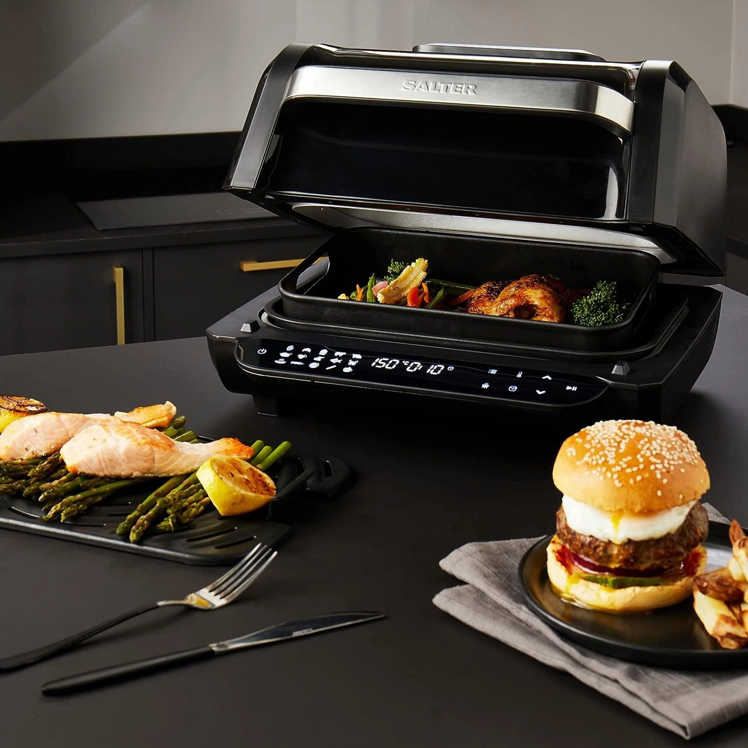 Salter EK5106 AeroGrill Pro - 16 in 1 Hot Air Fryer, 1700W Health Grill, Tabletop Multicooker, LED Touch Controls, 3.8L