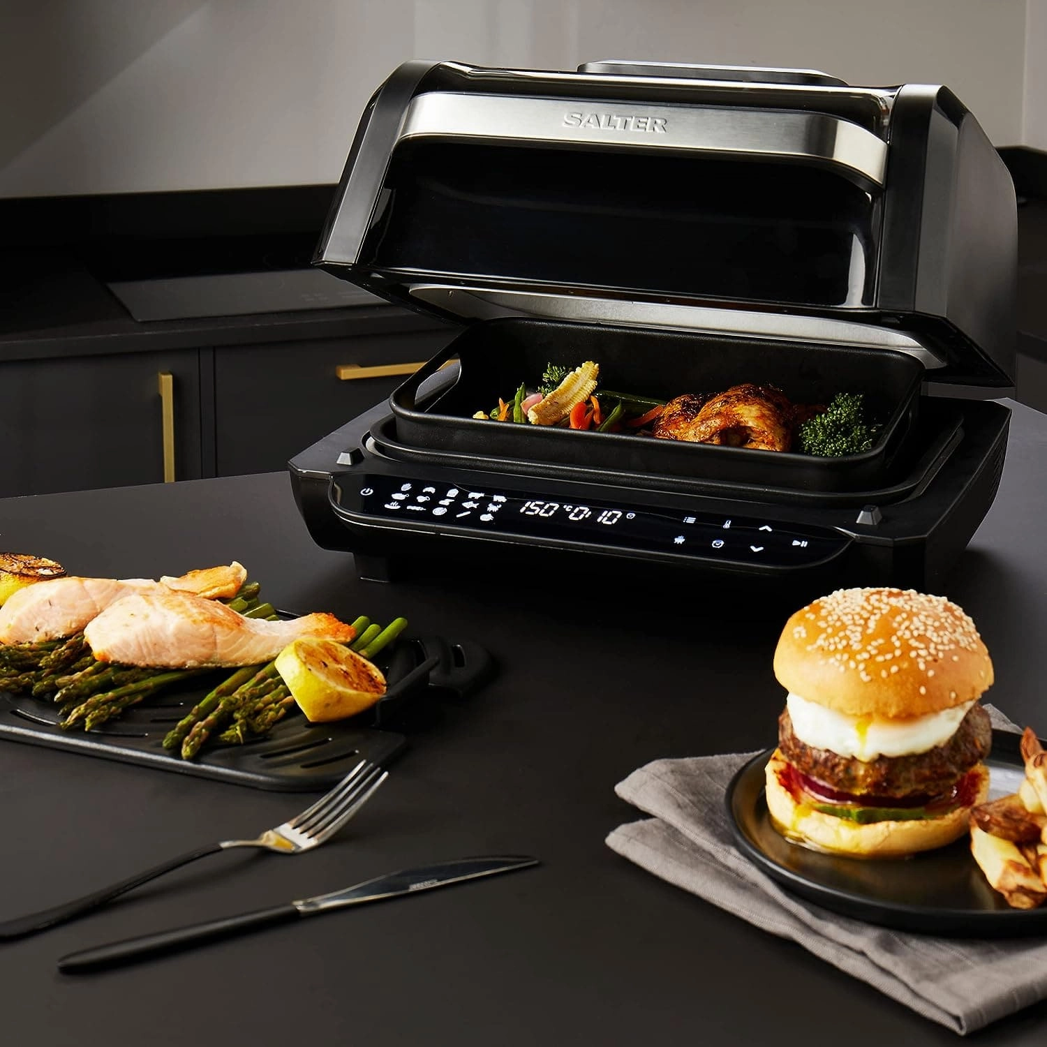 Salter EK5106 AeroGrill Pro - 16 in 1 Hot Air Fryer, 1700W Health Grill, Tabletop Multicooker, LED Touch Controls, 3.8L