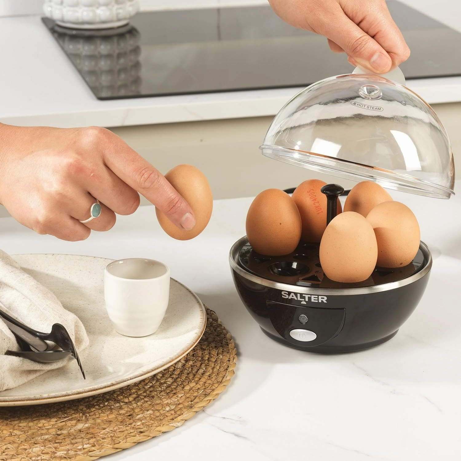 Salter Electric Multi Egg Cooker - 6 Egg Capacity, Soft, Hard & Poached Eggs, Includes Measuring Cup & Poaching Trays, 430W, Easy Clean & Compact